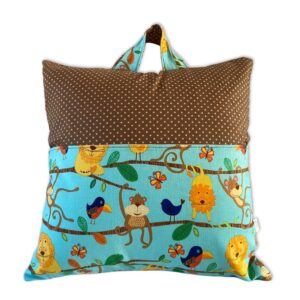 coussin de lecture avec poche integree et poignee de transport